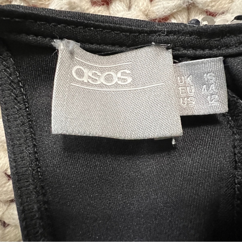 ASOS Sequin Shoulder Open Back Long Sleeve Mini Dress Size 12 - Picture 3 of 5